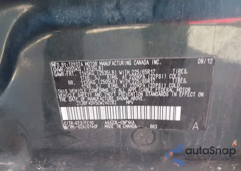 2012 Toyota Rav4 from USA, damaged, VIN 2T3BF4DV5CW240262
